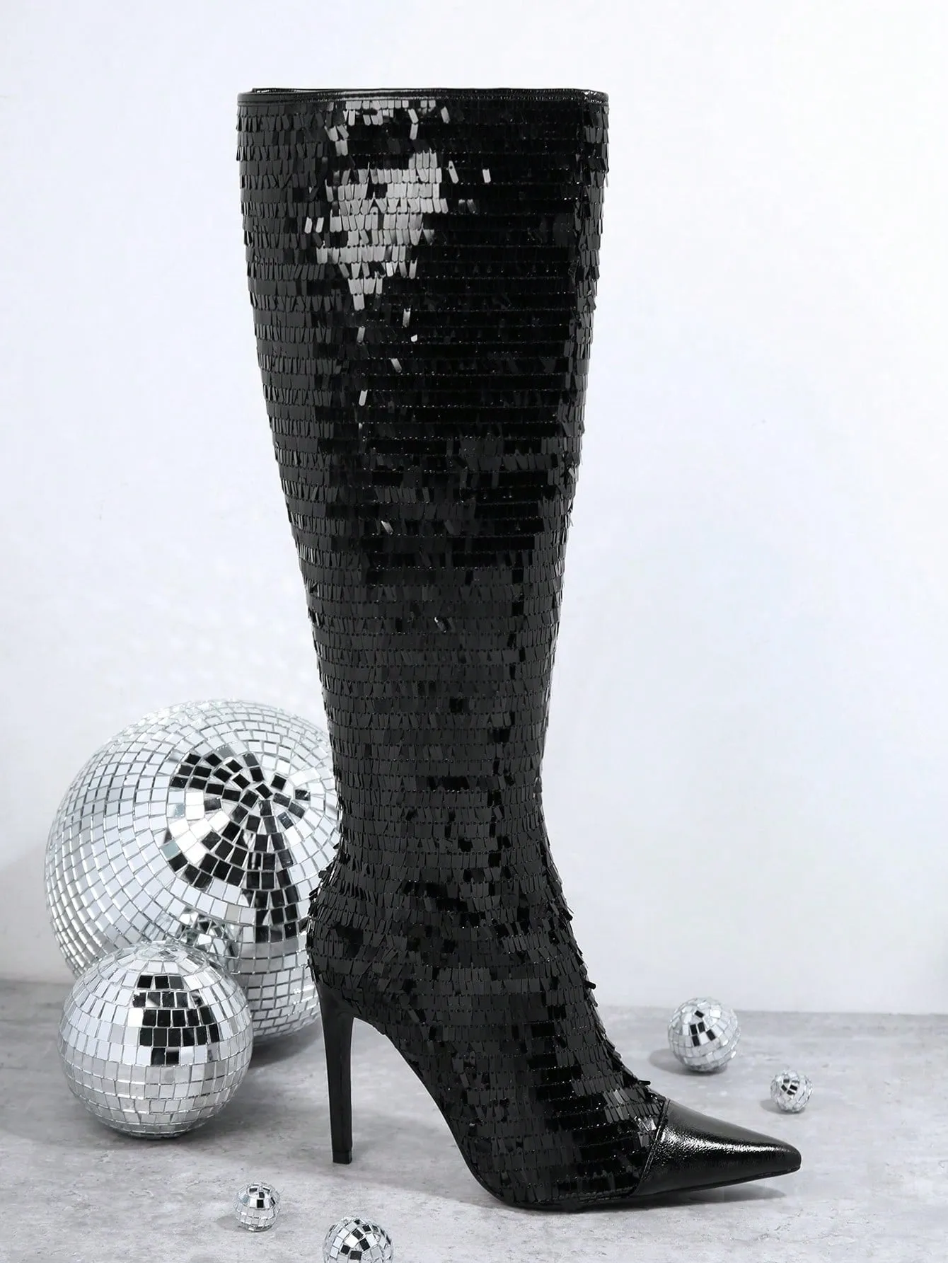 Sequin Decor Point Toe Stiletto Heeled Classic Boots