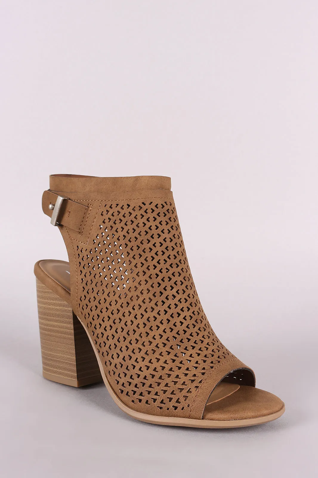 Soda Perforated Nubuck Chunky Heeled Ankle Boots