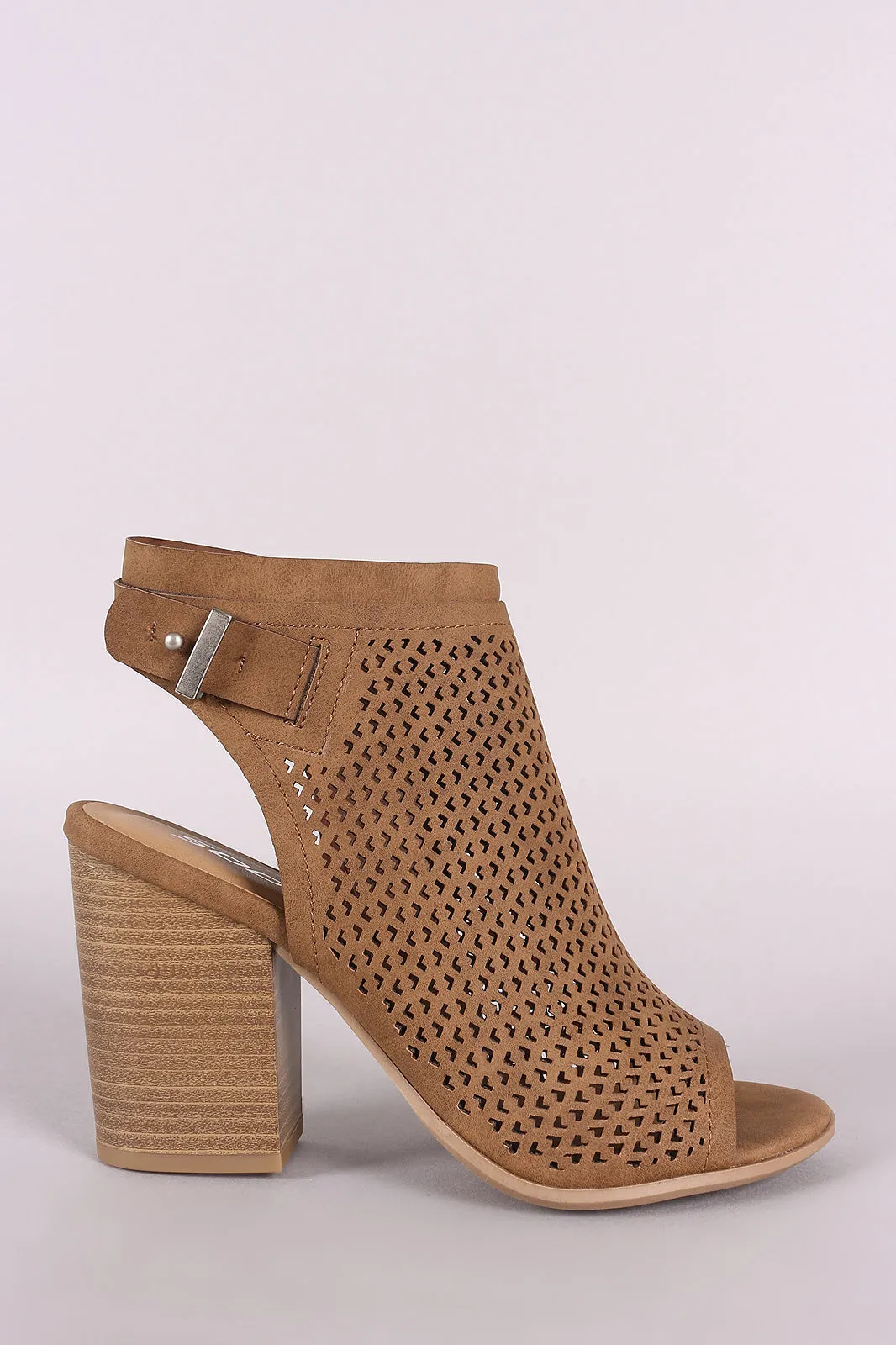 Soda Perforated Nubuck Chunky Heeled Ankle Boots
