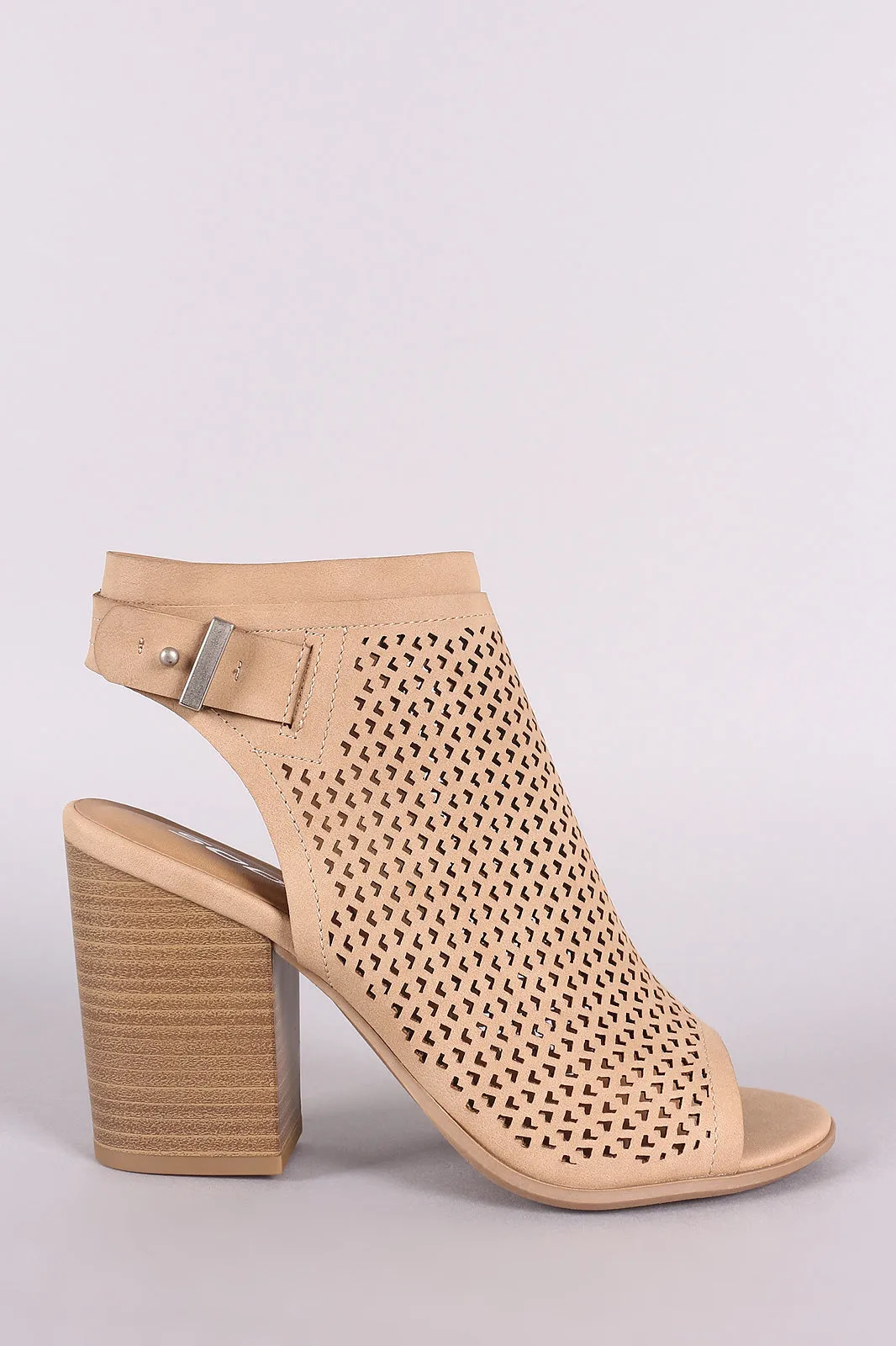 Soda Perforated Nubuck Chunky Heeled Ankle Boots