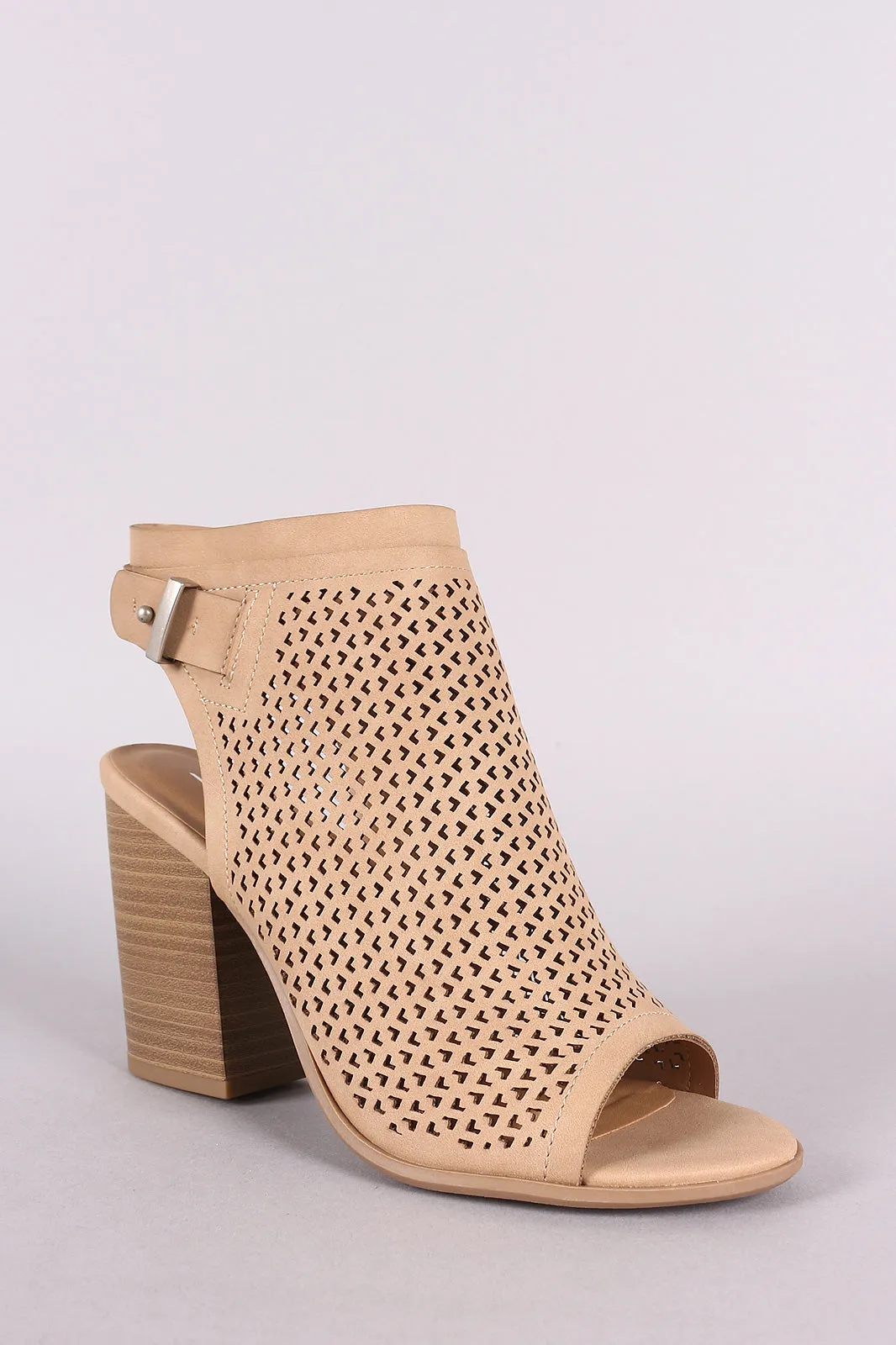 Soda Perforated Nubuck Chunky Heeled Ankle Boots