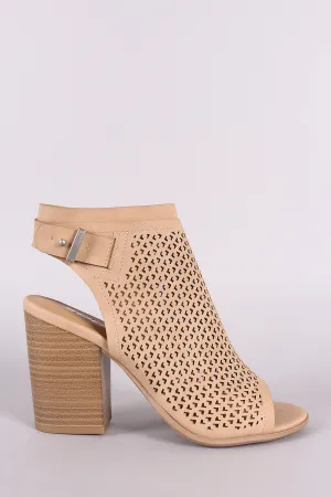 Soda Perforated Nubuck Chunky Heeled Ankle Boots