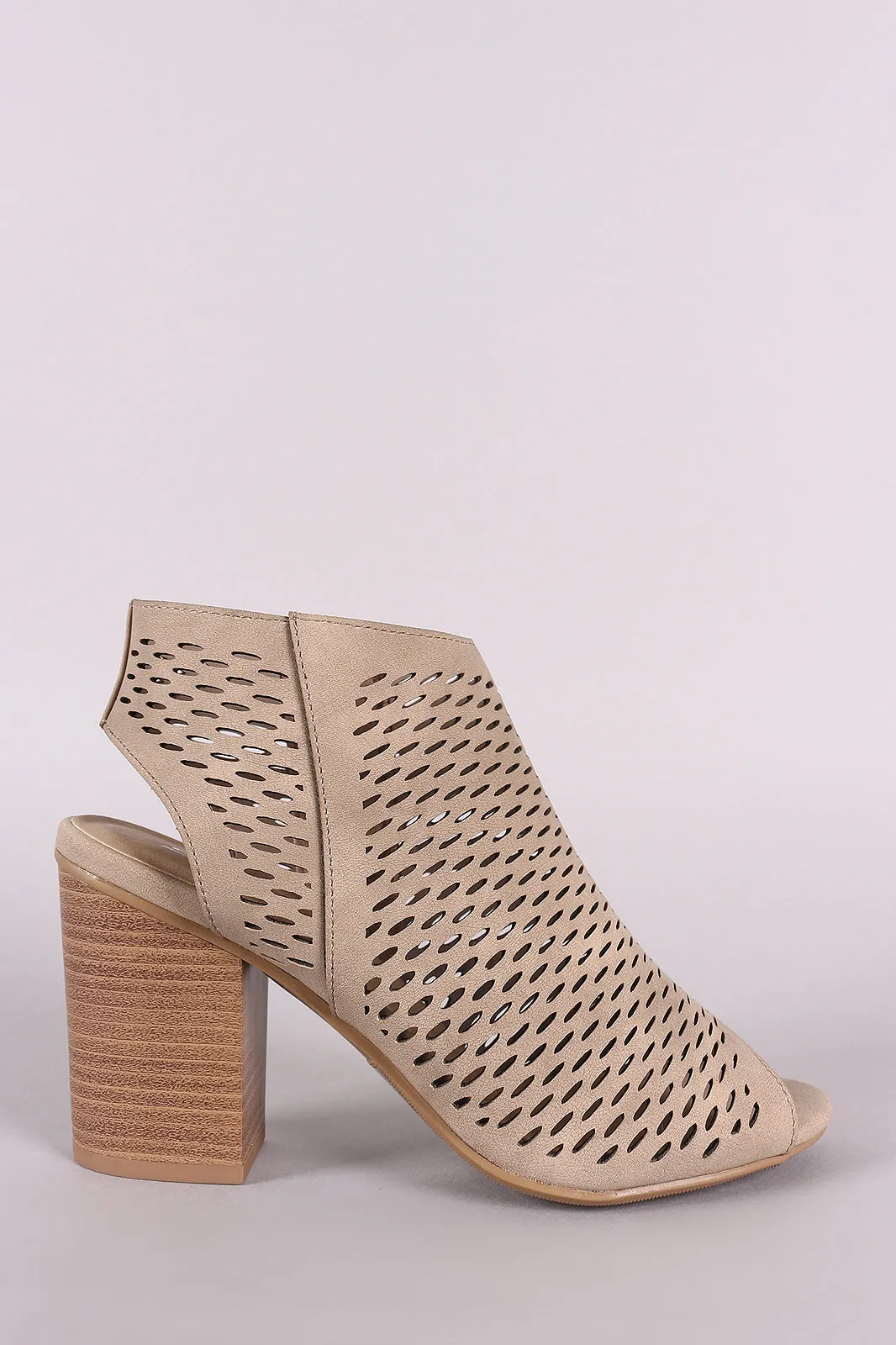 Soda Perforated Nubuck Chunky Heeled Booties