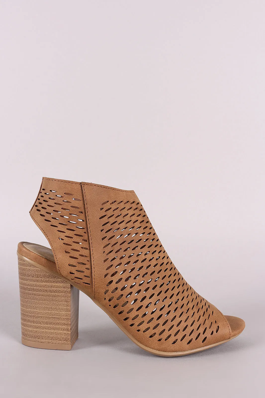 Soda Perforated Nubuck Chunky Heeled Booties