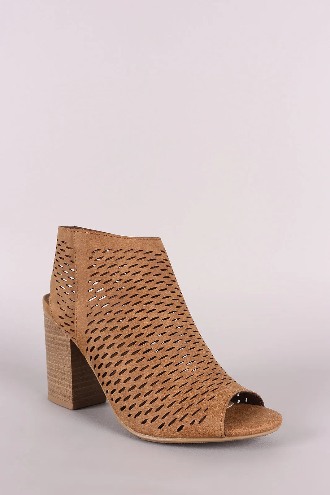 Soda Perforated Nubuck Chunky Heeled Booties
