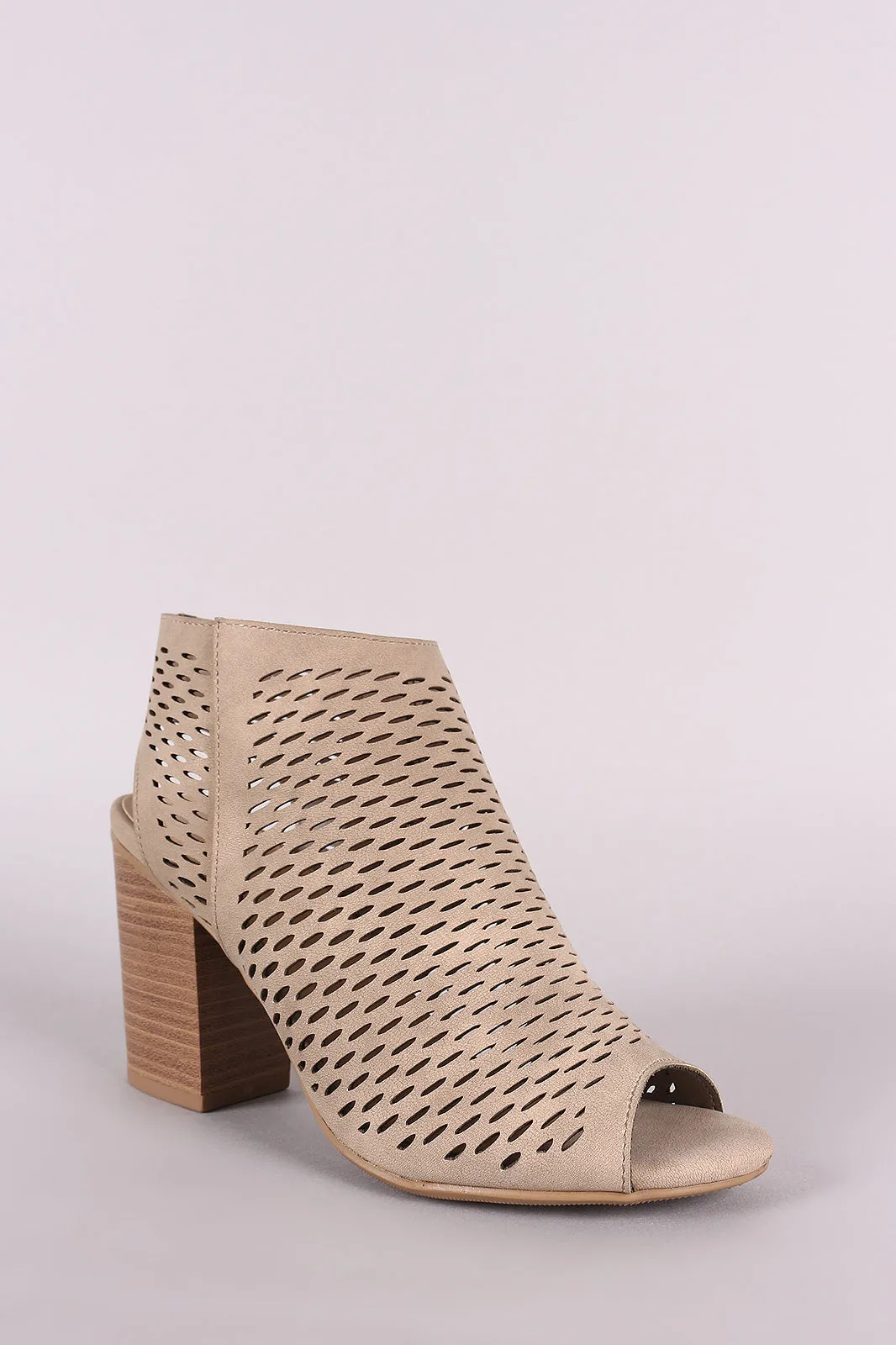 Soda Perforated Nubuck Chunky Heeled Booties