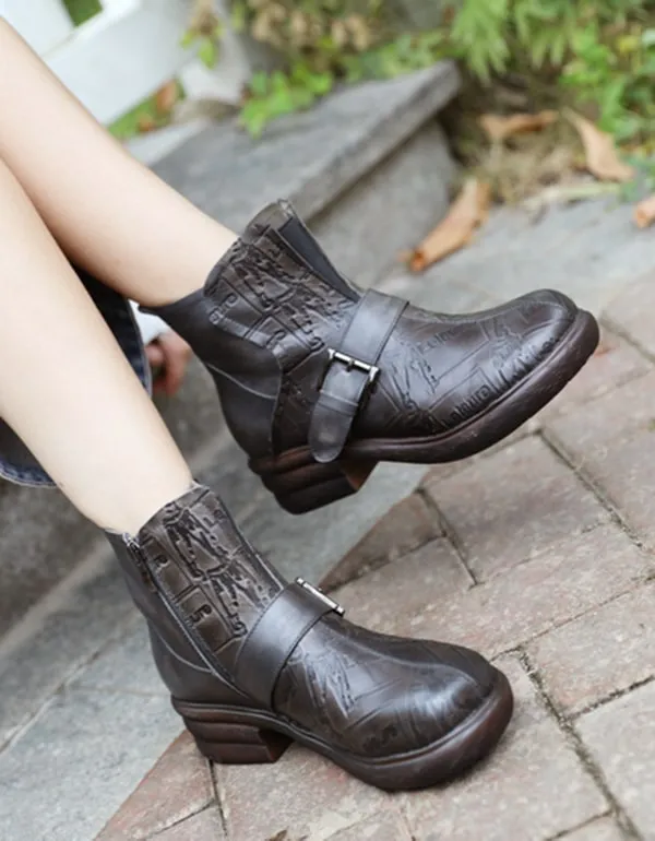 Thick-heeled Comfortable Retro Leather Boots