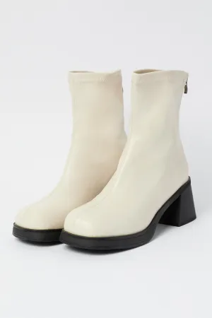 White Mid Heeled Sock Boots