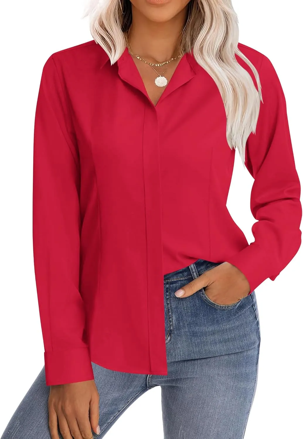 Zeagoo Women's Button Down Shirts Classic Fit Dress Shirt